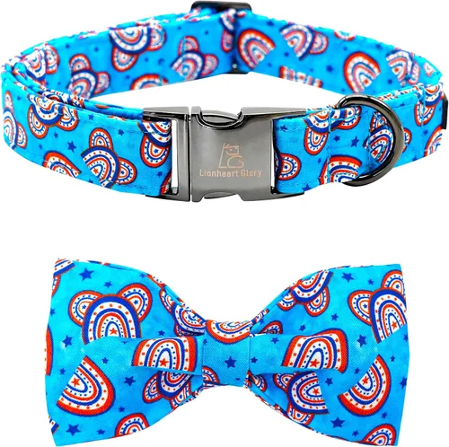 Miniatura 9 de Lionheart glory Collar de perro, Collar de perro para niños con corbatín azul ajustable, Collar con corbata para perros grandes Bandera
