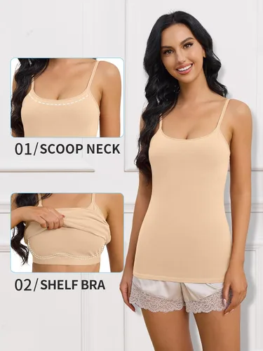 Miniatura 36 de Camisa Attraco de algodón, con tirantes estilo espagueti, con brasier incorporado, 2 paquetes, para mujer