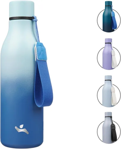 Miniatura 56 de Konokyo Botella de agua aislada con correa, botella de agua de acero inoxidable de 18 onzas de doble pared con aislamiento al vacío, frasco de Verde