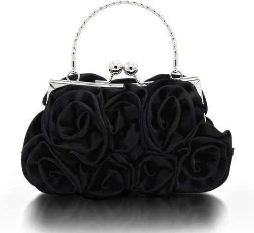 Bolso de mano de noche para mujer, diseño floral, de satén, bolsos pequeños con correa desmontable, para bodas, fiestas, bailes de graduación
