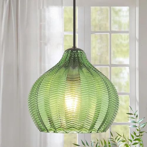 Miniatura 18 de VILUXY Lámpara Colgante de Vidrio Vintage, Iluminación Colgante Individual, Negro con Pantalla de Vidrio Transparente Clásico para Casa de Campo
