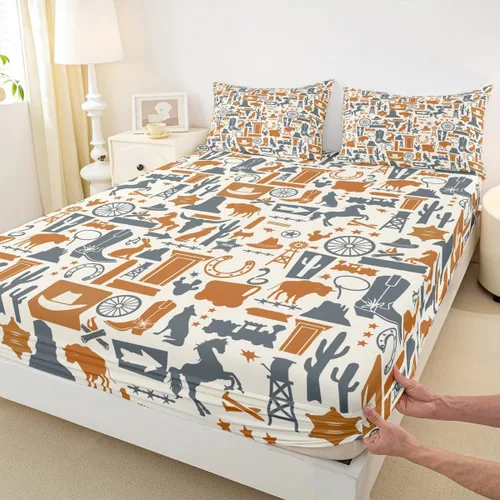 Miniatura 12 de Bonita sábana bajera ajustable para niños, tamaño individual, juego de ropa de cama rústica de pollo, decoración de dormitorio para niños y adultos