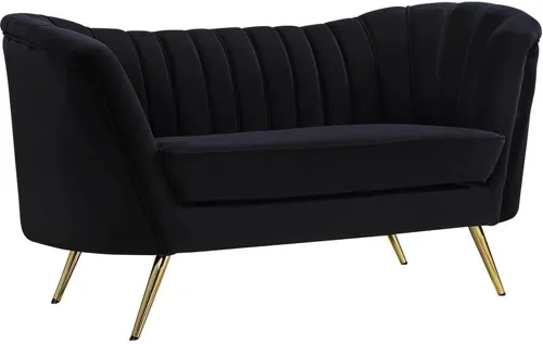 Meridian Furniture Margo Collection Modern | Sofá biplaza tapizado de terciopelo contemporáneo con acolchado de canal profundo y patas de acero