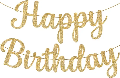 Miniatura 14 de KatchOn Cartel de feliz cumpleaños cursivo negro con purpurina, pre-encordado, 10 pies, cartel de feliz cumpleaños para mujeres, hombres, niños