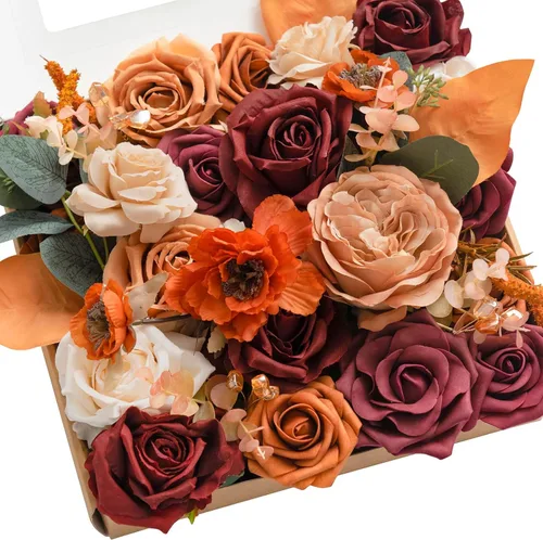 Miniatura 34 de Ling's moment Caja de Flores Falsas, Tallos de Vegetación Artificial Falsa Rosas de Espuma Dalia Hortensia de Seda Peonía Flor de Tela para Centros
