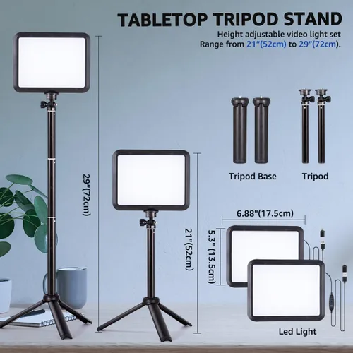 Miniatura 3 de NiceVeedi Kit de iluminación LED para fotografía, paquete de 2 luces de video portátiles de 8 pulgadas con soporte de trípode ajustable, luz
