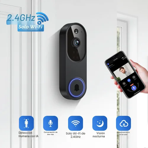 Miniatura 3 de Cámara de timbre de video inalámbrico 1080P, detección humana AI, conversación de 2 vías, visión nocturna, WiFi de 2.4 GHz, cámara de seguridad