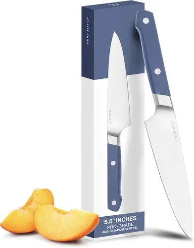 Misen - Cuchillo utilitario de 5.5 pulgadas – Acero inoxidable AUS-10 japonés de alto carbono – Hoja híbrida alemana y japonesa – Cuchillo de cocina