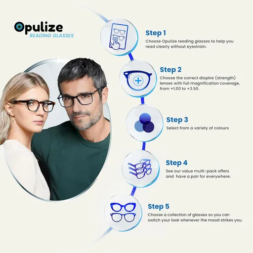Miniatura 6 de OPULIZE TED - Lentes de lectura para mujeres y hombres, marco mate rectangular, ligero, estrecho, con bisagras de resorte, gris transparente +1.50