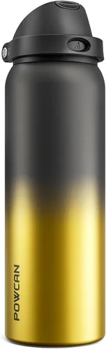 Miniatura 37 de POWCAN - Botella de agua aislada, 24 oz, tapa 2 en 1, boquilla de botón, popote abatible, a prueba de fugas, acero inoxidable, para portavasos