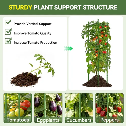 Miniatura 2 de Halatool Paquete de 8 Jaulas Verdes para Tomates, Hasta 63 pulgadas (5.2 pies) Soporte Alto Ajustable para Plantas de Tomate, Estacas de Jardín