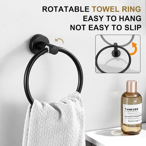 Miniatura 4 de Juego de accesorios de baño de 12 piezas, juego de toallero de 24 y 16 pulgadas, negro mate, juego de accesorios de baño de acero inoxidable SUS304