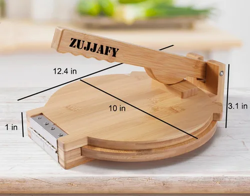Miniatura 5 de ZUJJAFY Prensa para Tortillas de Bambú de 10 Pulgadas con 100 Papeles de Pergamino, Prensadora de Tortillas Mexicana Tortillera Casera Pataconera