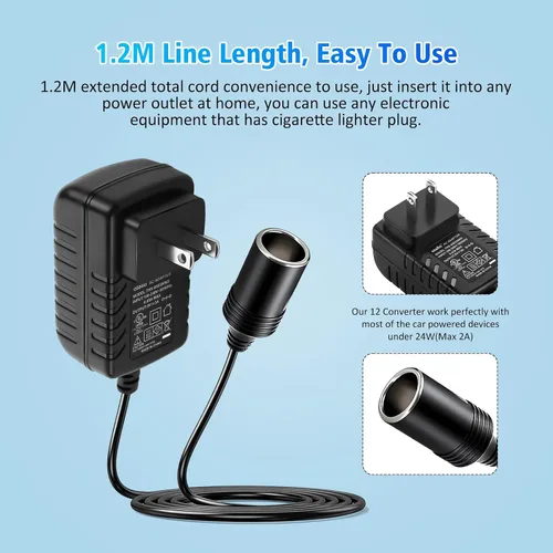 Miniatura 5 de Convertidor de 110V a 12V, adaptador de encendedor de cigarrillos para coche - Convertidor de CA a CC (110V-240V a 12V), adaptador de corriente