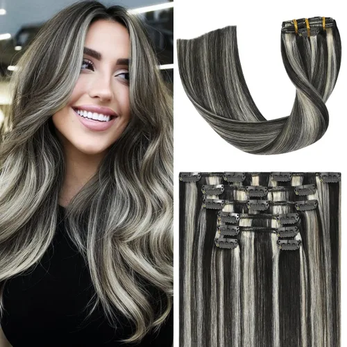 Miniatura 32 de UGOTRAYS Extensiones de cabello humano real de color rubio fresa a rubio decolorado, 12 pulgadas, lacio, doble trama, cabello Remy con clip, 2.47
