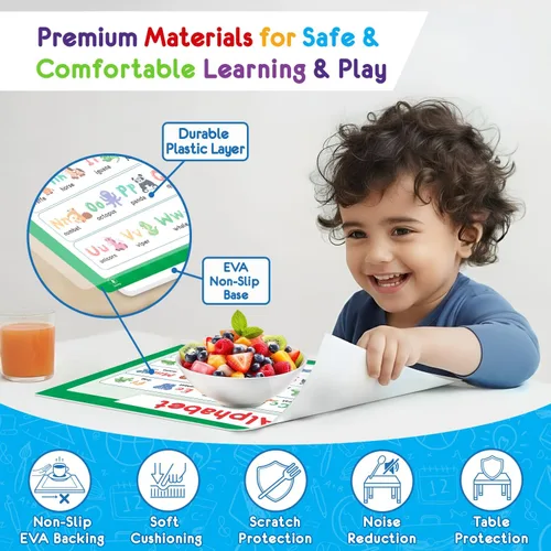 Miniatura 3 de Simply Magic 5 manteles individuales educativos para niños, antideslizantes, lavables y reutilizables, de plástico, para niños, alfabeto, ABC