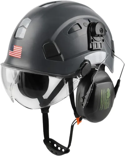 Miniatura 11 de Casco de seguridad con visera y protección para los oídos, ajustable, ligero, ventilado, ABS, casco de trabajo para hombres y mujeres, suspensión