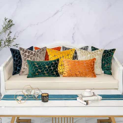 Miniatura 7 de Yangest Funda de Almohada Decorativa Cuadrada Beige de Terciopelo Ondulado, Funda de Cojín Moderna con Cremallera para Sofá, Sofá de Dos Plazas