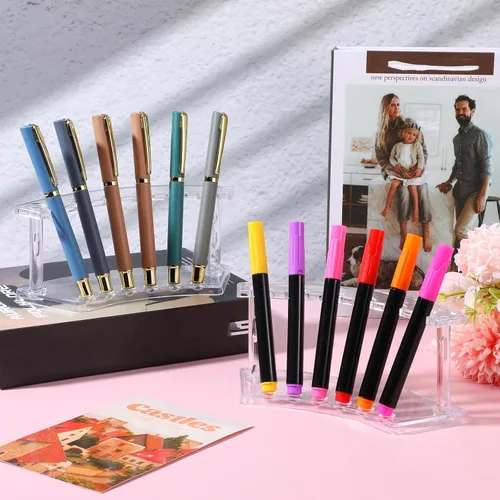 Miniatura 6 de 12 soportes de exhibición de acrílico para bolígrafos, organizador transparente de 6 ranuras para brochas de maquillaje, bolígrafos de cejas