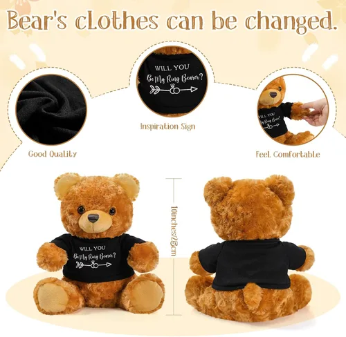 Miniatura 2 de Jexine 2 piezas de peluche de oso de boda de 10 pulgadas con texto en inglés "Will You Be My Flower Gril Bear Bearer", regalo de propuesta de novia