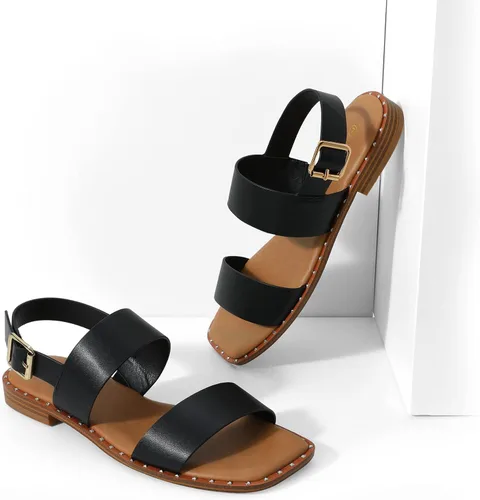 Miniatura 2 de DREAM PAIRS Sandalias planas de verano para mujer, casuales, elegantes, cómodas, sexy, con puntera cuadrada, a la moda, con tiras de una banda