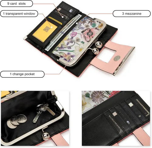 Miniatura 5 de Cartera de cuero para mujer de gran capacidad, cartera larga de gran capacidad, con ranuras para 10 tarjetas y clips