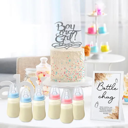 Miniatura 5 de Roowest Bottle Chug Baby Shower Games Favores que incluyen 18 botellas con 1 botella de chug de madera para revelación de género y suministros