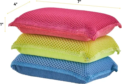 Miniatura 3 de Superio Miracle - Esponjas de microfibra para cocina, paquete de 3 unidades, rojo, amarillo y azul, esponja kosher antiarañazos, limpieza multiusos