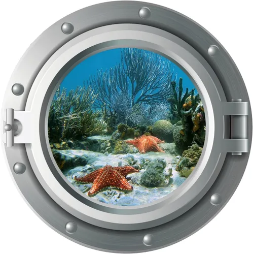 Miniatura 16 de Niwo ART - Calcomanía 3D de delfín A, ojo de buey marino bajo el agua, adhesivo de pared autoadhesivo para despegar y pegar (12 pulgadas)