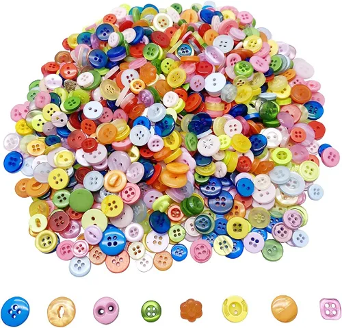 Miniatura 2 de 1000 botones, botones redondos de varios tamaños para coser bricolaje, pintura manual de botones para niños, colores mezclados