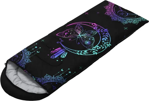 Miniatura 3 de HOSIMA Saco de dormir bohemio con diseño de mariposa para adultos, para clima frío y clima cálido, saco de dormir para niños, para camping