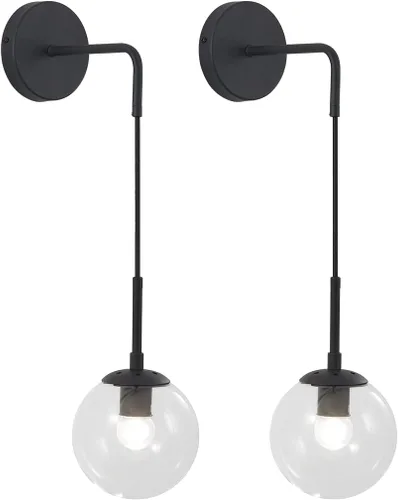 Miniatura 14 de KCO Juego de dos apliques de pared modernos de globo de vidrio, minimalistas, dorados, con cable ajustable, lámpara de lectura redonda de vidrio