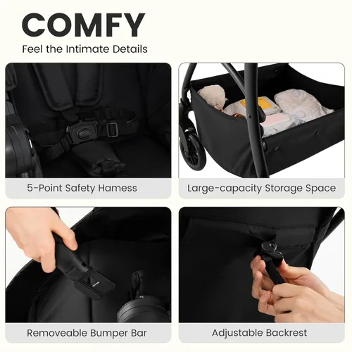Miniatura 6 de INFANS Cochecito de bebé 2 en 1, cochecito convertible con moisés, asiento reversible, respaldo ajustable, plegable con una mano, cochecito compacto