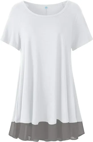 LARACE Blusas tipo túnica de talla grande para mujer, ropa de verano, cuello redondo, manga corta, blusas de gasa fluidas