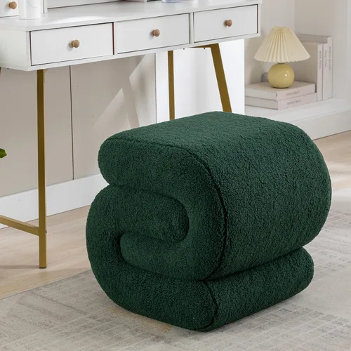 Taburete otomano de maquillaje moderno en forma de S de tela de peluche, reposapiés debajo del escritorio, asiento adicional tapizado para sala de