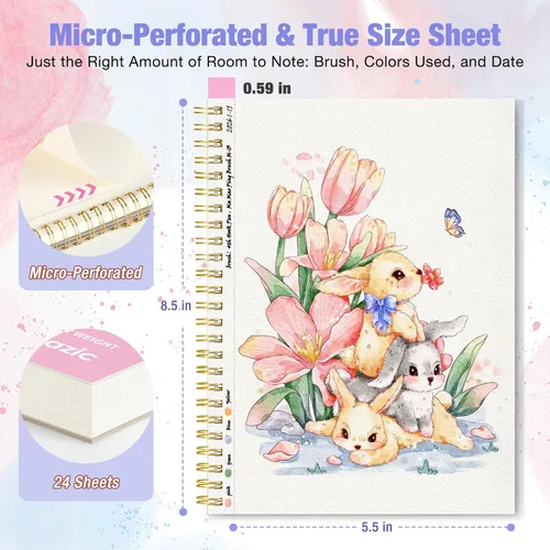 Miniatura 2 de Creazic Bloc de papel de acuarela, 5.5 x 8.5 pulgadas, 140 libras/10.58 oz, cuaderno de bocetos de acuarela de prensa en frío, 24 hojas