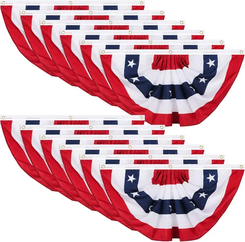 Miniatura 13 de Tatuo 9 banderas plisadas de abanico de 2 x 4 pies para el aniversario del 250 aniversario, decoraciones patrióticas del 4 de julio, bandera