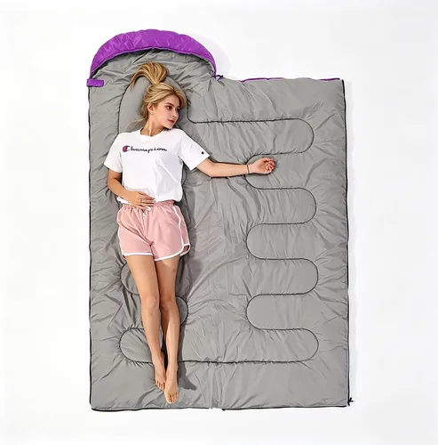 Miniatura 6 de SWTMERRY Saco de dormir para 3 estaciones (verano, primavera, otoño) clima cálido y fresco, ligero, impermeable, para uso en interiores y Púrpura