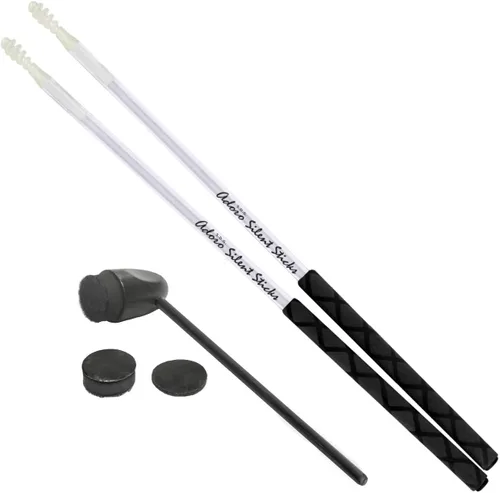 Adoro Paquete de bastones silenciosos y batidor de bombo, palos silenciosos y batidor para batería acústica o pedal cajón, ya no se necesita