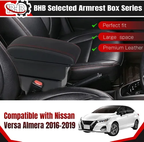 Miniatura 2 de BHB Caja de reposabrazos para consolas compatible con Nissan Almera Versa 2016-2019, caja de consola central, caja de reposabrazos de carga USB