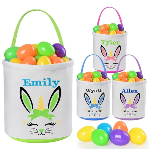 Miniatura 15 de Jocidea - Cesta de Pascua personalizada, paquete de 1 cestas de Pascua personalizadas para niñas y niños, cesta de Pascua personalizada para bebés