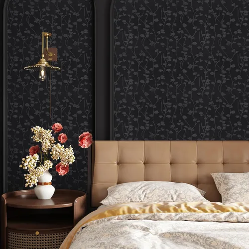 Miniatura 5 de CRE8TIVE Papel tapiz negro de 12 x 354 pulgadas para dormitorio, papel de contacto negro sedoso, impermeable, autoadhesivo, extraíble, papel tapiz