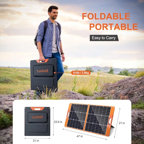Miniatura 5 de Paneles solares de 100 vatios portátiles, 24% de alta eficiencia, 18V, cargador solar plegable con salidas USB para estaciones de energía