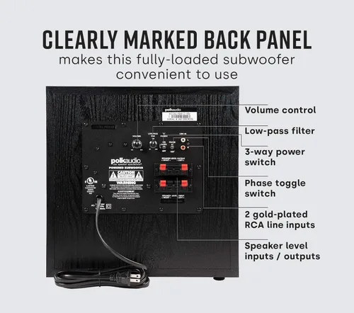 Miniatura 5 de Polk Audio PSW10 - Subwoofer amplificado de 10 pulgadas para audio doméstico - Tecnología Power Port, hasta 100 vatios, graves potentes en diseño