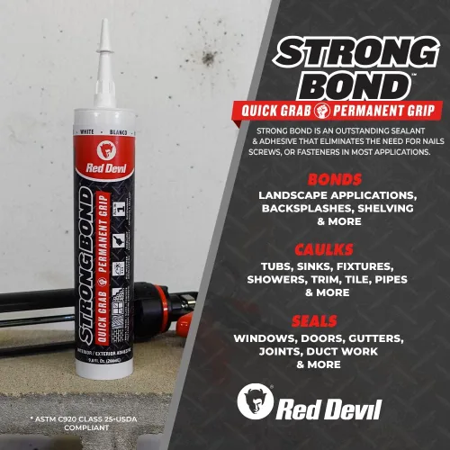 Miniatura 4 de Red Devil 0956 Strong Bond Hybrid Polymer Adhesivo y sellador de construcción, 9 onzas, blanco, 1 paquete