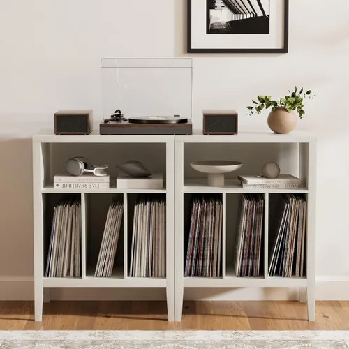 Miniatura 3 de Moderno soporte para tocadiscos, armario de almacenamiento de discos de vinilo con estante abierto, reproductor de discos de madera, organizador