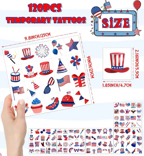 Miniatura 2 de HSHFAMIIY Trajes para mujer del 4 de julio, tatuajes temporales del 4 de julio, 120 tatuajes patrióticos de bandera de Estados Unidos, bandera