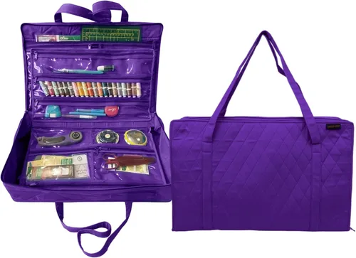Miniatura 10 de Yazzii Bolsa organizadora Carry All – Bolsa de almacenamiento para manualidades con 20 bolsillos para suministros de acolchado, nociones de costura