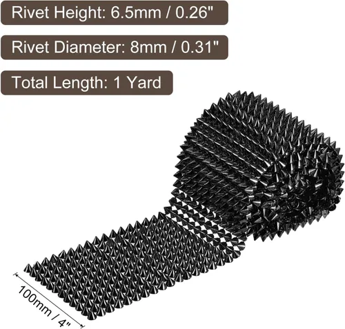 Miniatura 2 de uxcell 1 yarda de puntada en cono de punta, 12 filas de plástico con parte trasera plana, remache punk, cinta para manualidades, bolsos, decoración