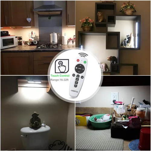 Miniatura 2 de LDOPTO Luces inalámbricas para debajo del gabinete, paquete de 4, luces recargables con control remoto, luces LED regulables para armario, luces